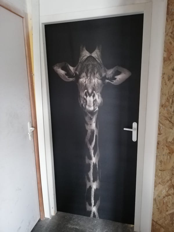 Une girafe sur une porte, c'est possible !